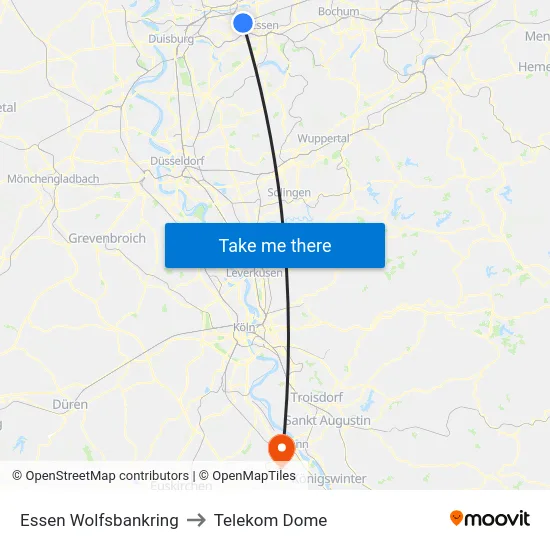 Essen Wolfsbankring to Telekom Dome map