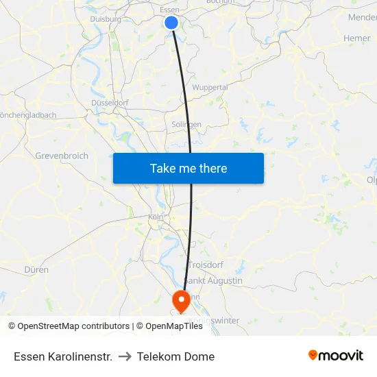 Essen Karolinenstr. to Telekom Dome map