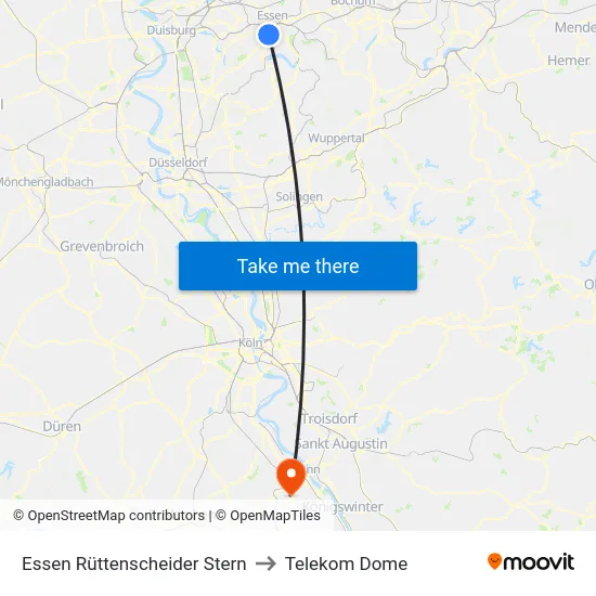 Essen Rüttenscheider Stern to Telekom Dome map