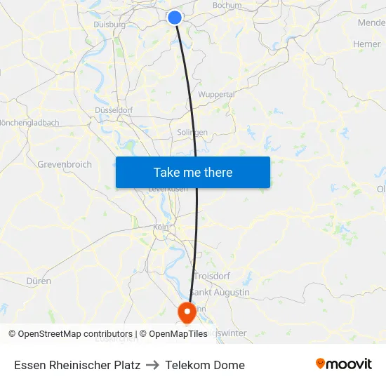 Essen Rheinischer Platz to Telekom Dome map