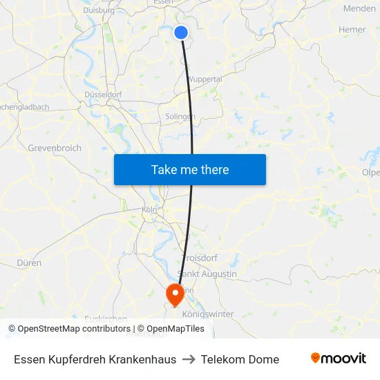 Essen Kupferdreh Krankenhaus to Telekom Dome map