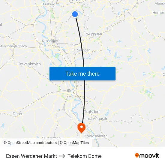 Essen Werdener Markt to Telekom Dome map