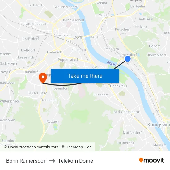 Bonn Ramersdorf to Telekom Dome map