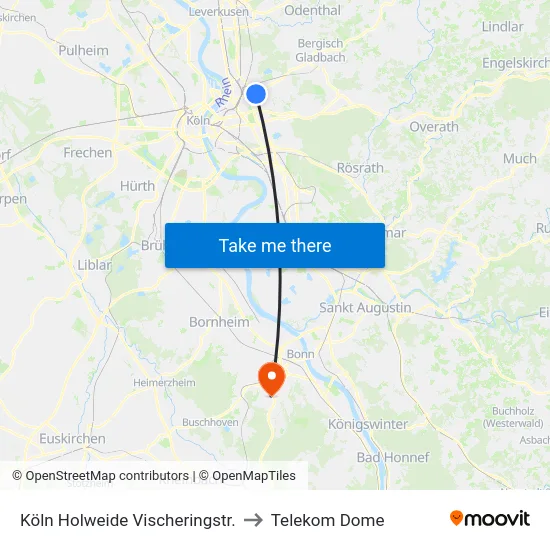 Köln Holweide Vischeringstr. to Telekom Dome map