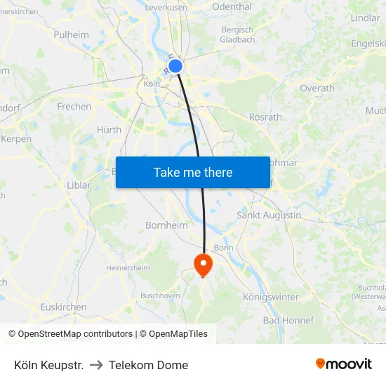 Köln Keupstr. to Telekom Dome map