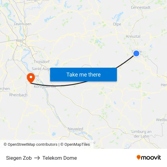 Siegen Zob to Telekom Dome map