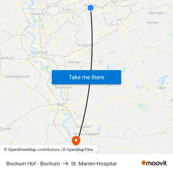 Bochum Hbf - Bochum to St.-Marien-Hospital map