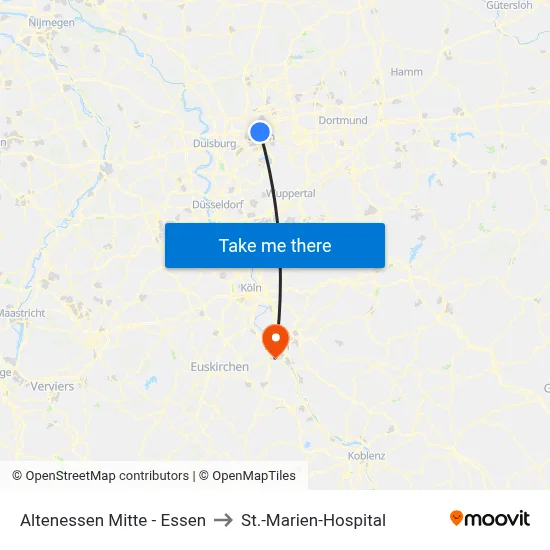 Altenessen Mitte - Essen to St.-Marien-Hospital map