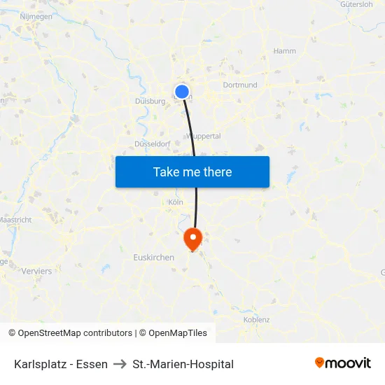 Karlsplatz - Essen to St.-Marien-Hospital map
