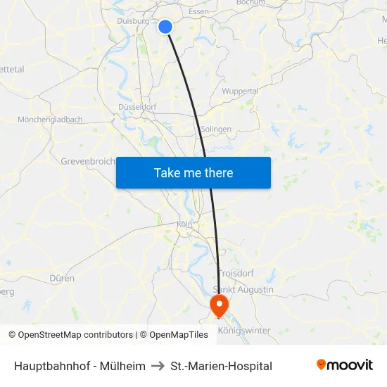 Hauptbahnhof - Mülheim to St.-Marien-Hospital map