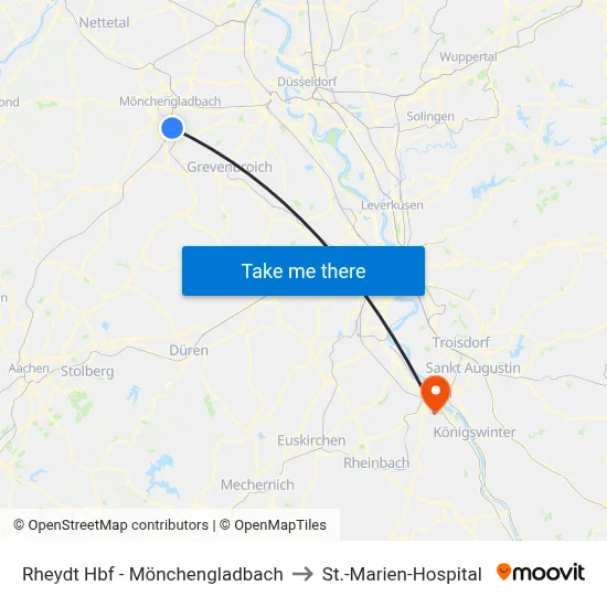 Rheydt Hbf - Mönchengladbach to St.-Marien-Hospital map