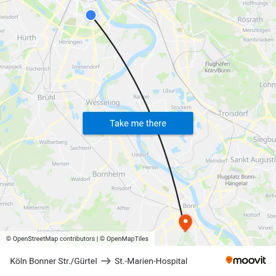 Köln Bonner Str./Gürtel to St.-Marien-Hospital map