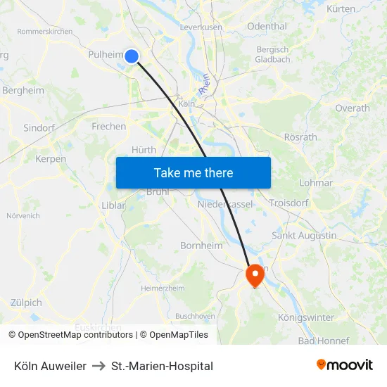 Köln Auweiler to St.-Marien-Hospital map