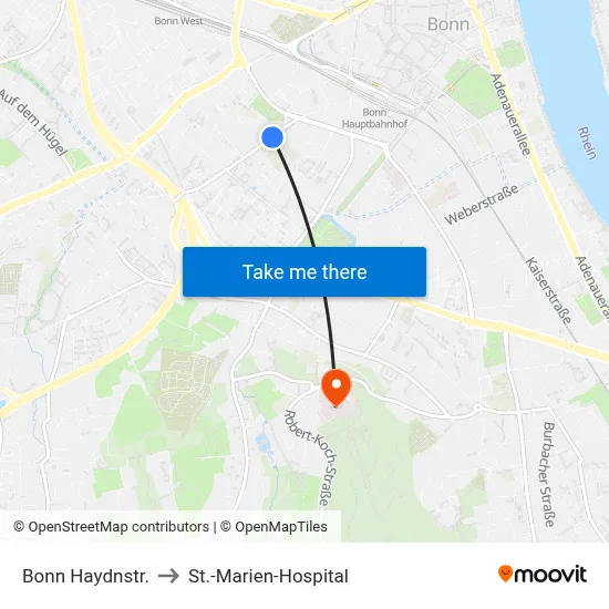 Bonn Haydnstr. to St.-Marien-Hospital map