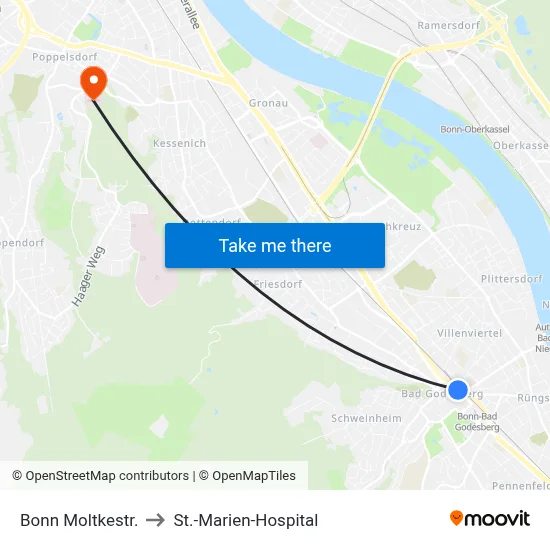 Bonn Moltkestr. to St.-Marien-Hospital map