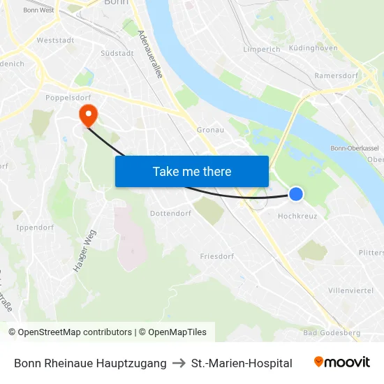 Bonn Rheinaue Hauptzugang to St.-Marien-Hospital map