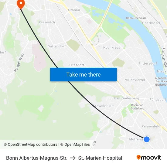 Bonn Albertus-Magnus-Str. to St.-Marien-Hospital map