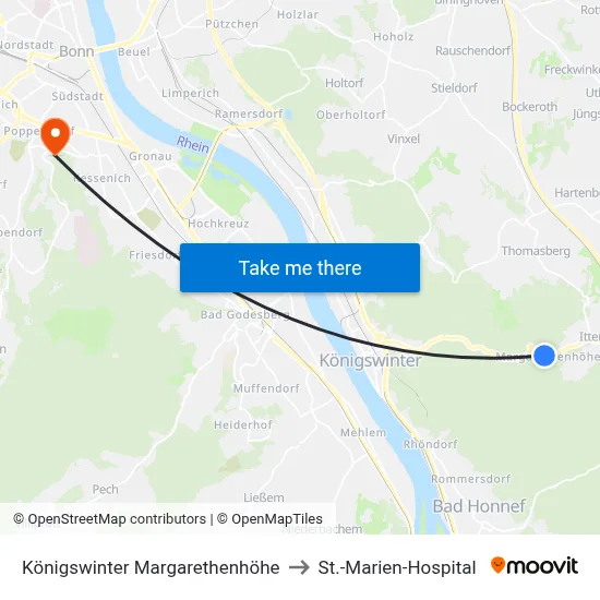 Königswinter Margarethenhöhe to St.-Marien-Hospital map