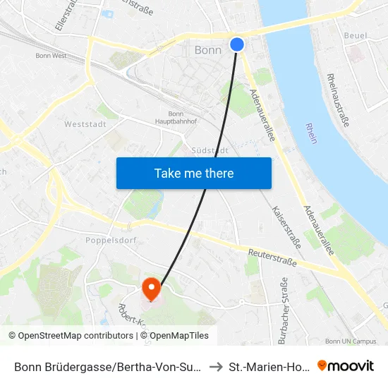 Bonn Brüdergasse/Bertha-Von-Suttner-Platz to St.-Marien-Hospital map