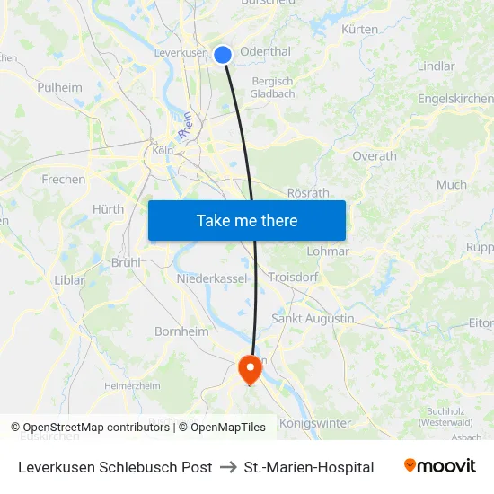 Leverkusen Schlebusch Post to St.-Marien-Hospital map