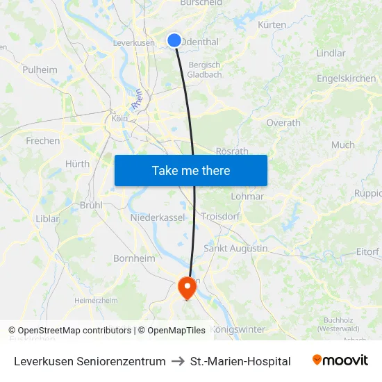Leverkusen Seniorenzentrum to St.-Marien-Hospital map