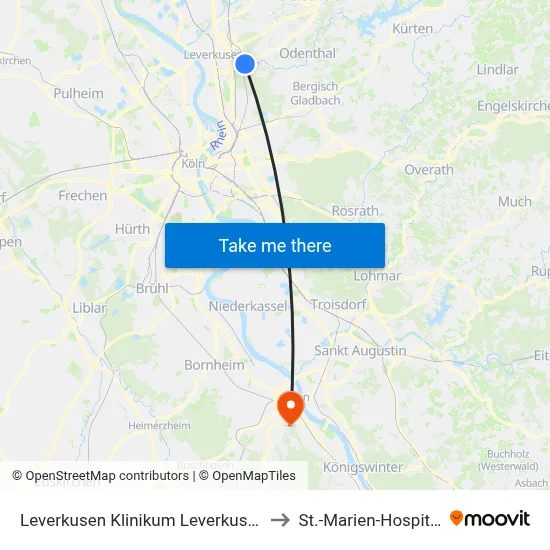 Leverkusen Klinikum Leverkusen to St.-Marien-Hospital map