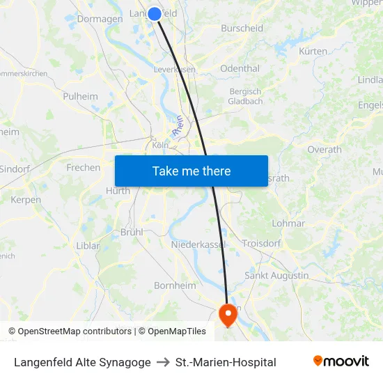 Langenfeld Alte Synagoge to St.-Marien-Hospital map