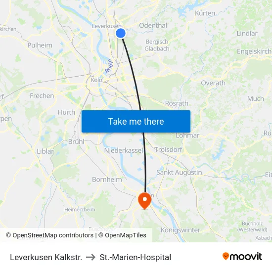 Leverkusen Kalkstr. to St.-Marien-Hospital map