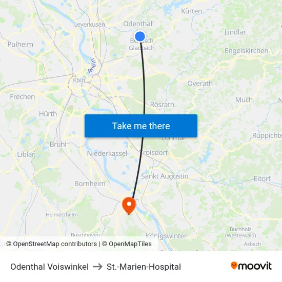Odenthal Voiswinkel to St.-Marien-Hospital map