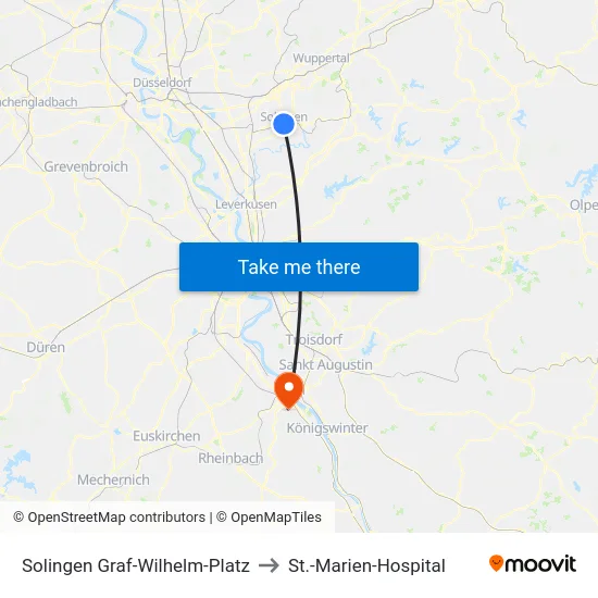 Solingen Graf-Wilhelm-Platz to St.-Marien-Hospital map
