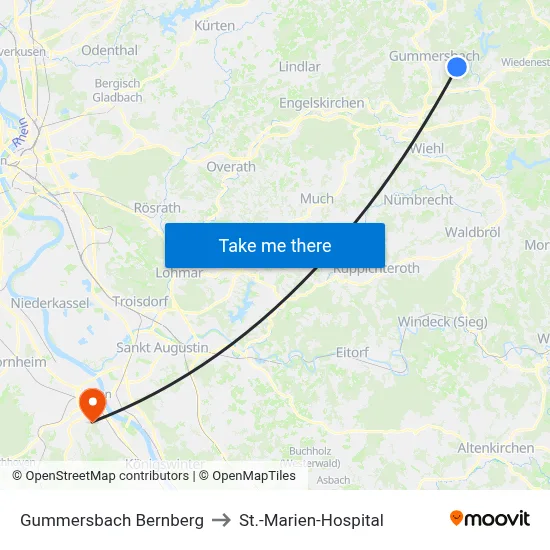 Gummersbach Bernberg to St.-Marien-Hospital map