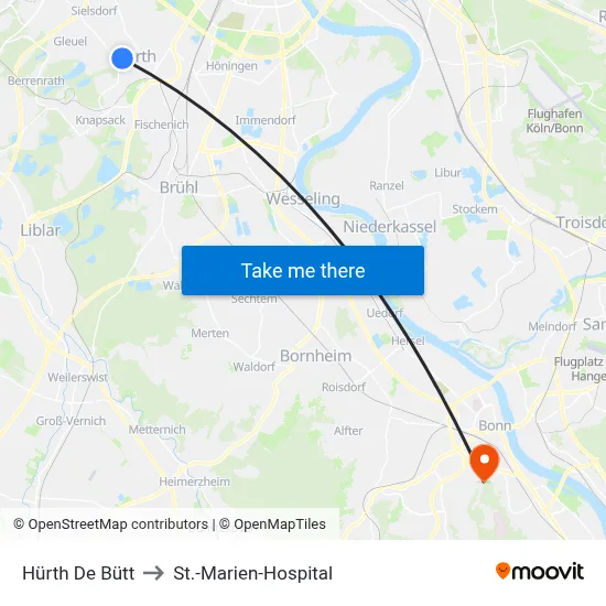 Hürth De Bütt to St.-Marien-Hospital map