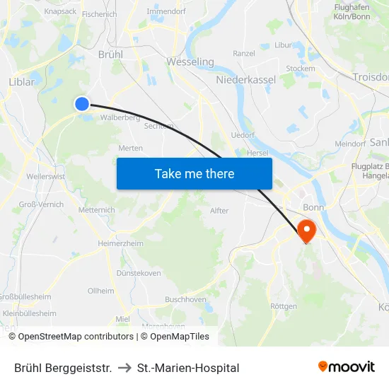 Brühl Berggeiststr. to St.-Marien-Hospital map