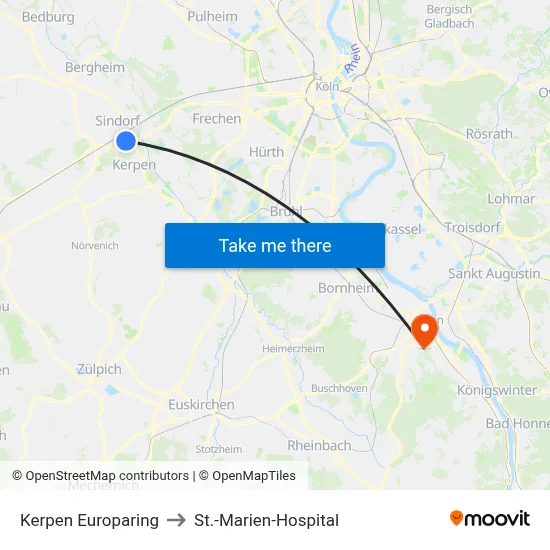 Kerpen Europaring to St.-Marien-Hospital map