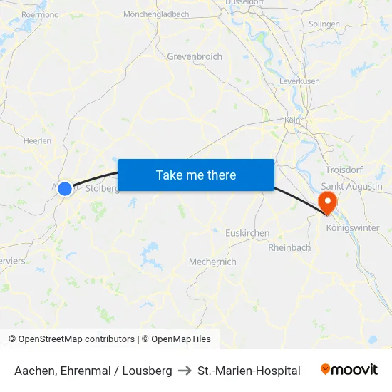 Aachen, Ehrenmal / Lousberg to St.-Marien-Hospital map