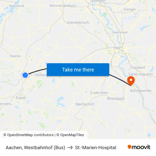 Aachen, Westbahnhof (Bus) to St.-Marien-Hospital map