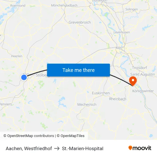 Aachen, Westfriedhof to St.-Marien-Hospital map