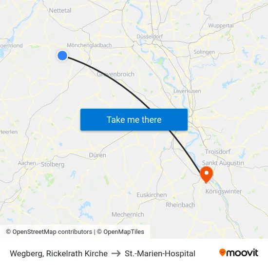 Wegberg, Rickelrath Kirche to St.-Marien-Hospital map