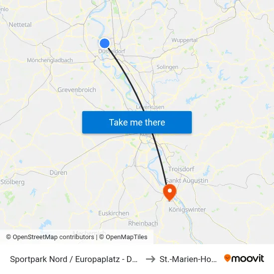 Sportpark Nord / Europaplatz - Düsseldorf to St.-Marien-Hospital map
