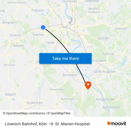 Lövenich Bahnhof, Köln to St.-Marien-Hospital map