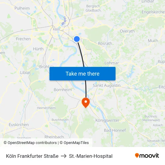 Köln Frankfurter Straße to St.-Marien-Hospital map
