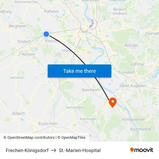 Frechen-Königsdorf to St.-Marien-Hospital map