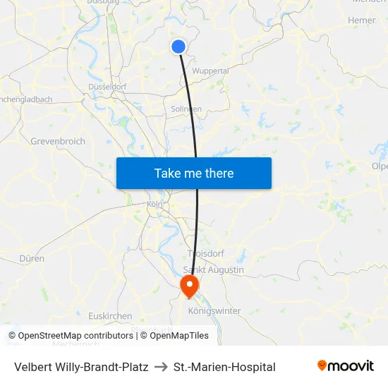 Velbert Willy-Brandt-Platz to St.-Marien-Hospital map