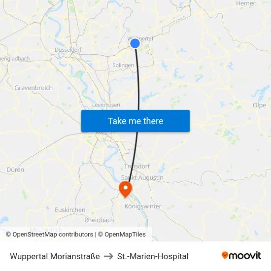 Wuppertal Morianstraße to St.-Marien-Hospital map