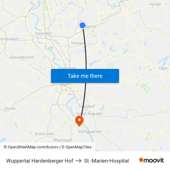 Wuppertal Hardenberger Hof to St.-Marien-Hospital map