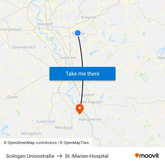 Solingen Unionstraße to St.-Marien-Hospital map