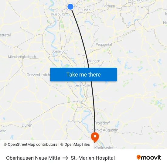 Oberhausen Neue Mitte to St.-Marien-Hospital map
