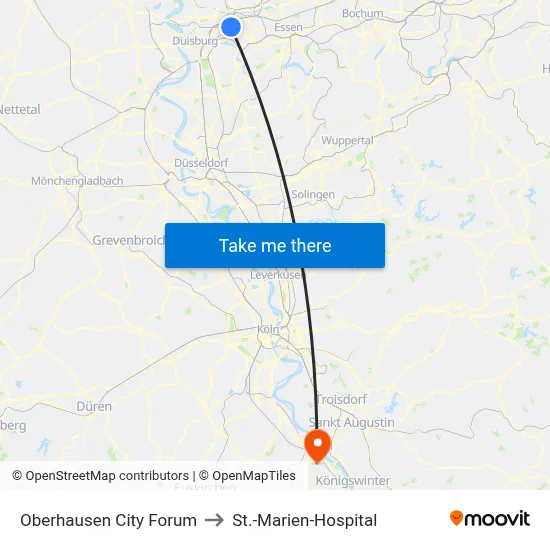 Oberhausen City Forum to St.-Marien-Hospital map