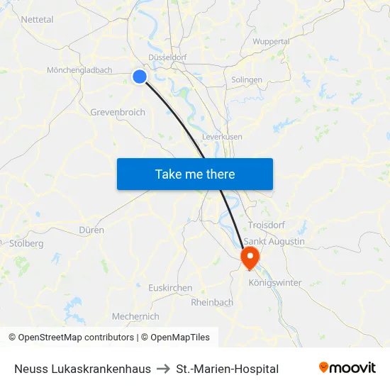 Neuss Lukaskrankenhaus to St.-Marien-Hospital map