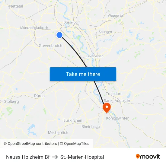 Neuss Holzheim Bf to St.-Marien-Hospital map